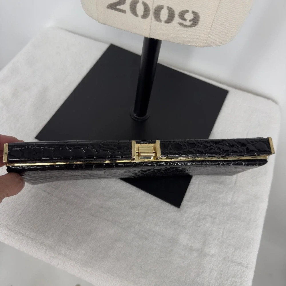 Joan Rivers Classics Collection Black Croc Embossed Patent Evening Clutch Bag